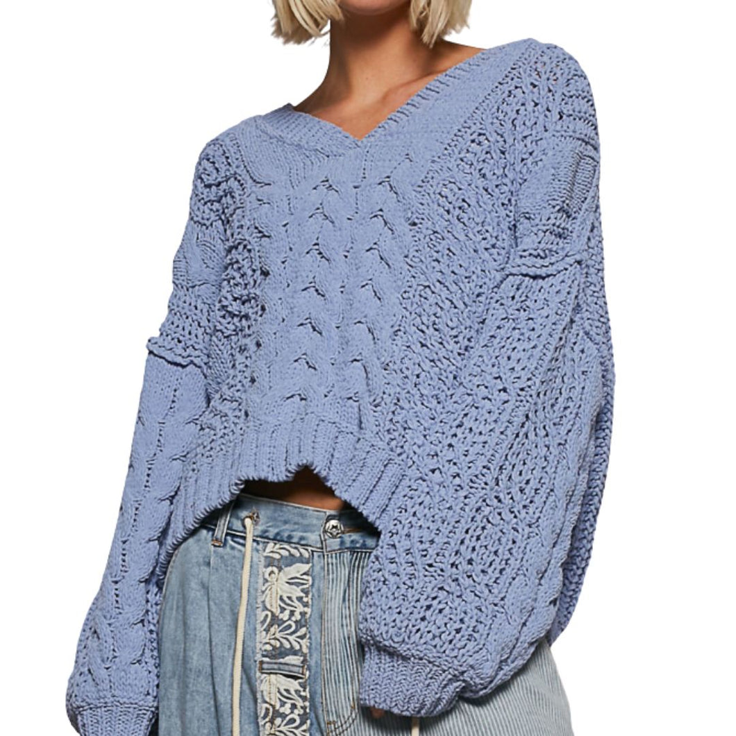 V-Neck Chenille Cable Knit Sweater