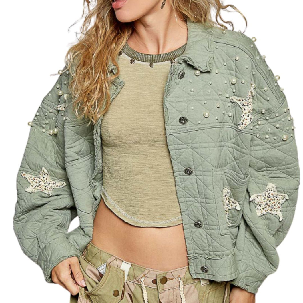 Quilted Jacket with Stars & Pearls