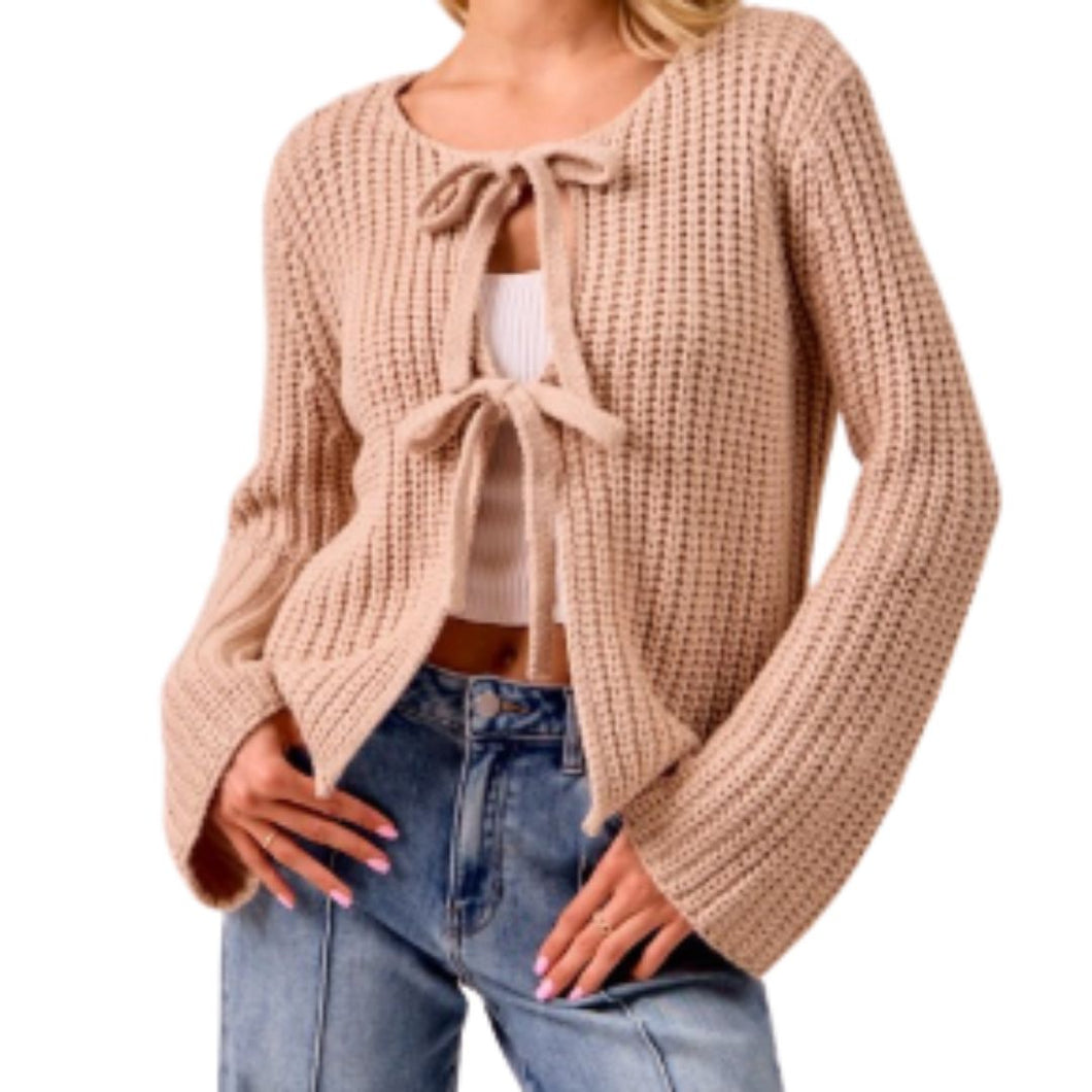 Knit Sweater Top With Bow Tied