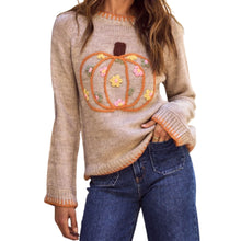 Load image into Gallery viewer, Pumpkin Floral Embroidered Thanksgiving Sweater

