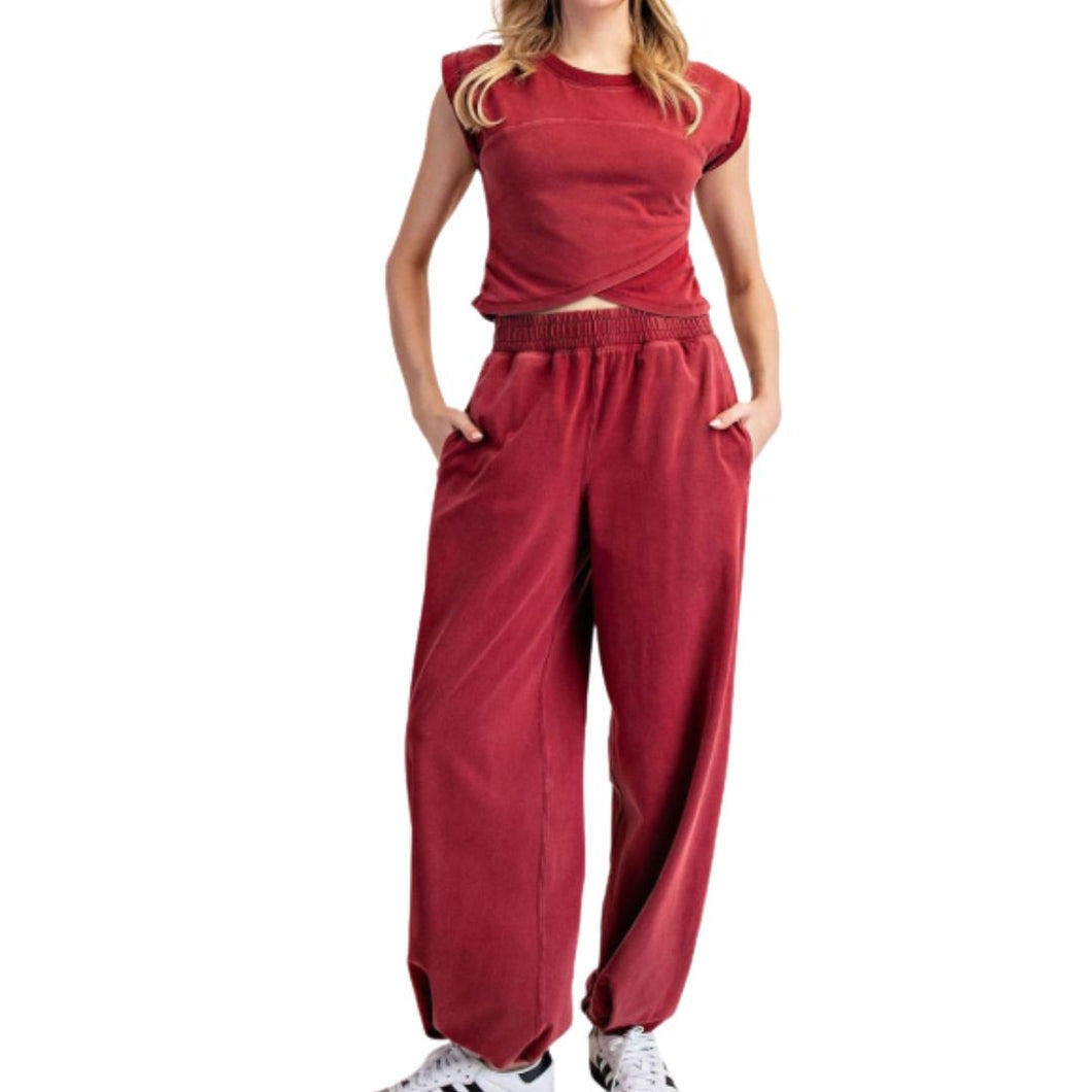 Mineral Wash Crop Top & Pant Set