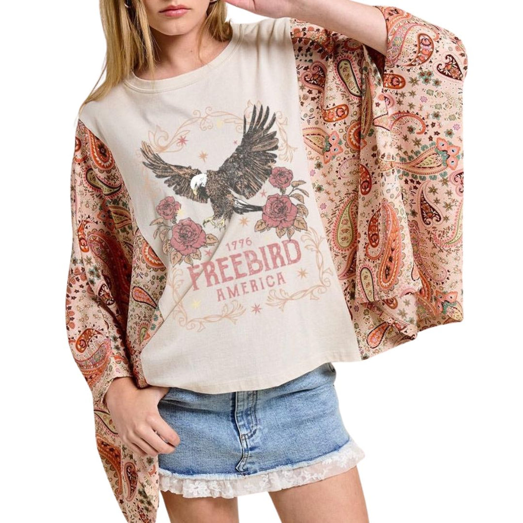 Free Bird Graphic Poncho Style Graphic Tee