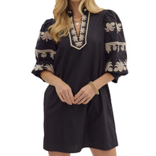 Load image into Gallery viewer, Entro Puffy Sleeve Embroidered Short Dress
