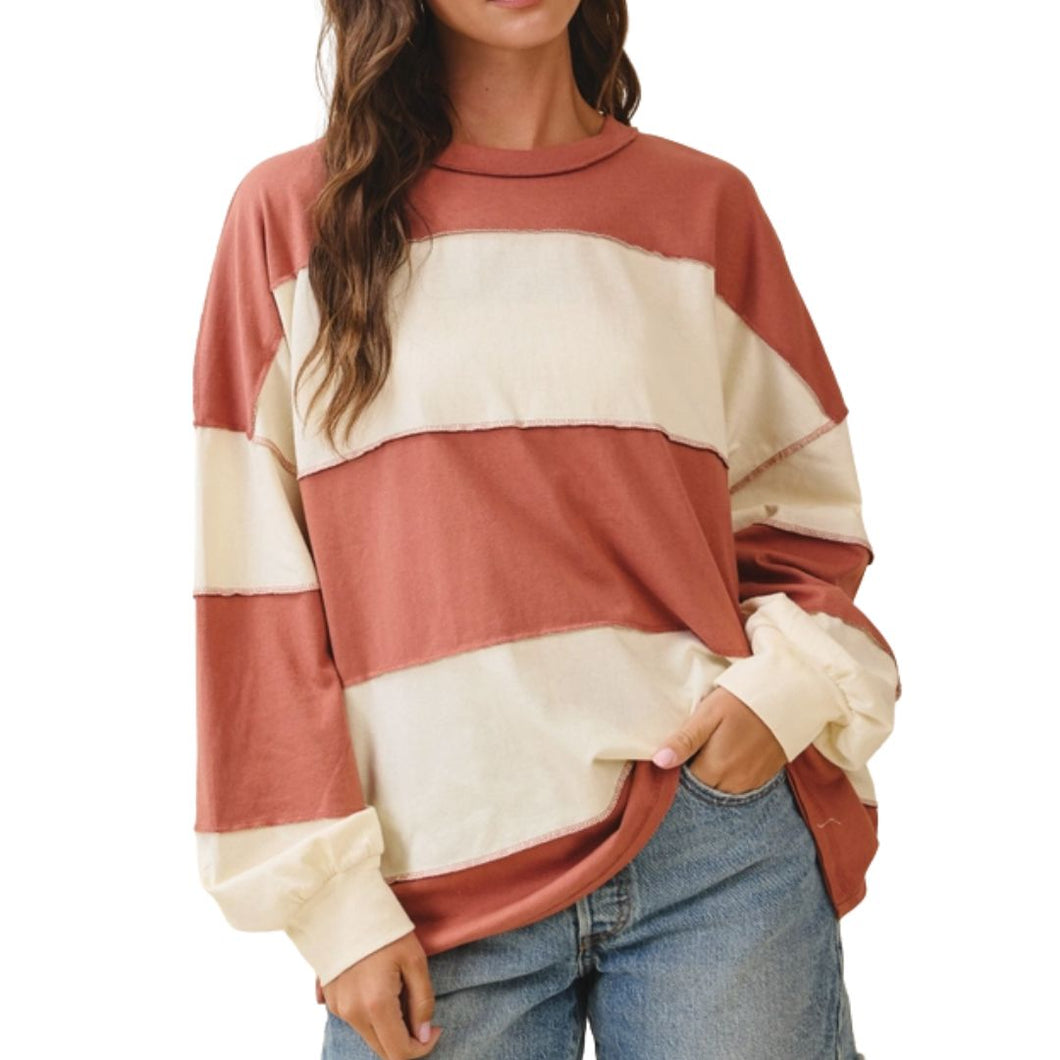 Striped Long Sleeve Slouchy Top