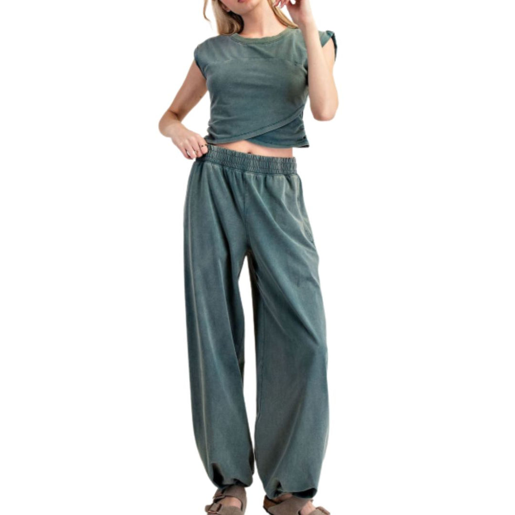 Mineral Wash Crop Top & Pant Set
