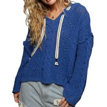 Load image into Gallery viewer, Oversize Fit V-Neck Hooded Cable Knit Chenille Sweater
