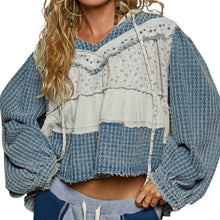 Load image into Gallery viewer, Denim Twill Patch Ruffle Hoodie Top
