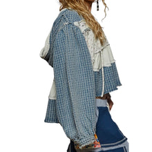 Load image into Gallery viewer, Denim Twill Patch Ruffle Hoodie Top
