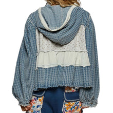 Load image into Gallery viewer, Denim Twill Patch Ruffle Hoodie Top
