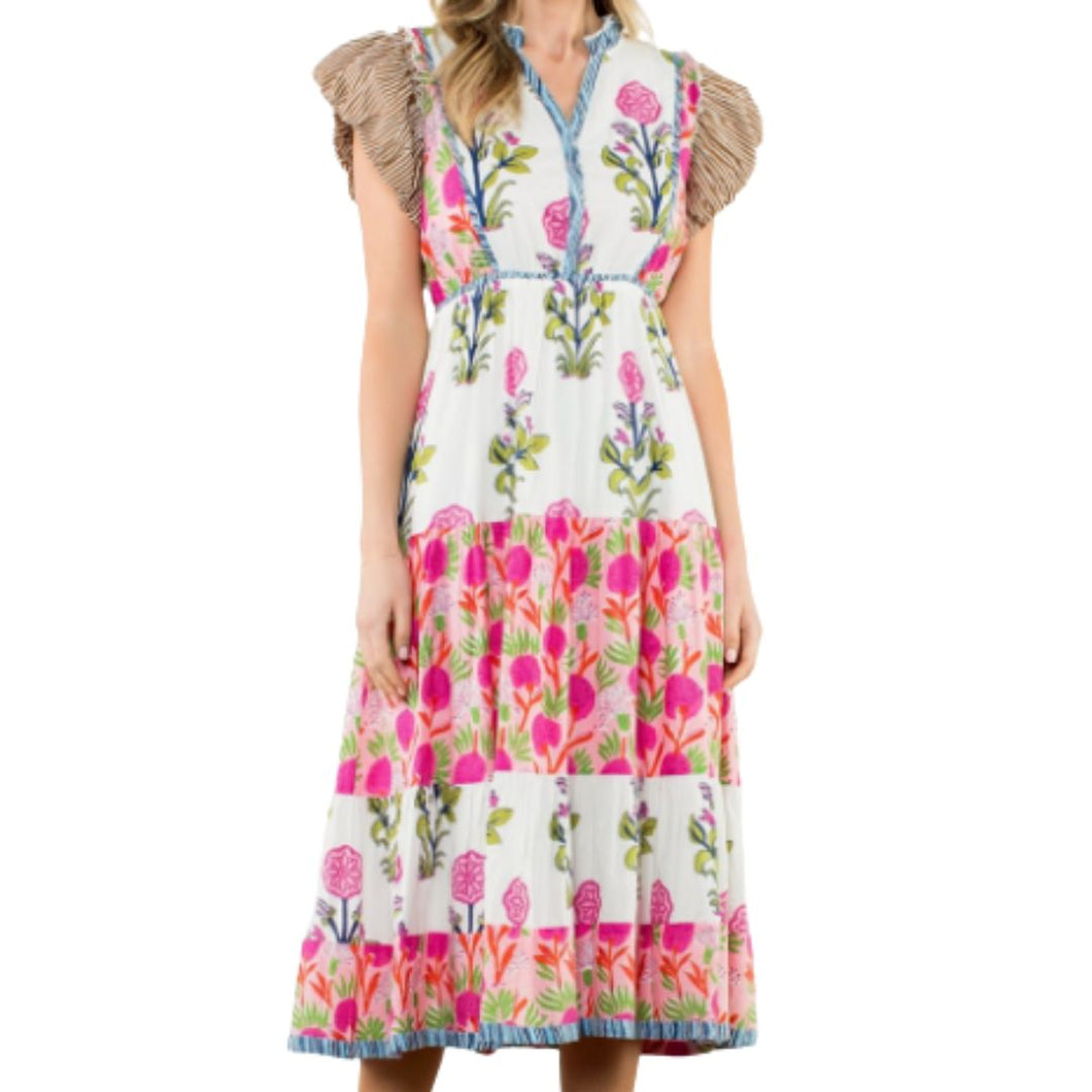 Flutter Sleeve Flower Maxi Dress