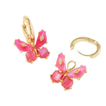 Load image into Gallery viewer, Bianca Butterfly Gold Huggie Earrings Pink
