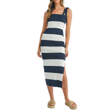 Load image into Gallery viewer, Bow Shoulder Navy Striped Maxi Dress
