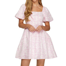 Load image into Gallery viewer, Pink Puff Sleeve Jaquard Dress
