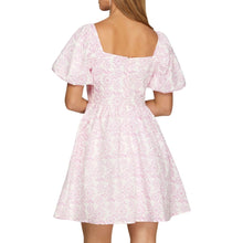 Load image into Gallery viewer, Pink Puff Sleeve Jaquard Dress
