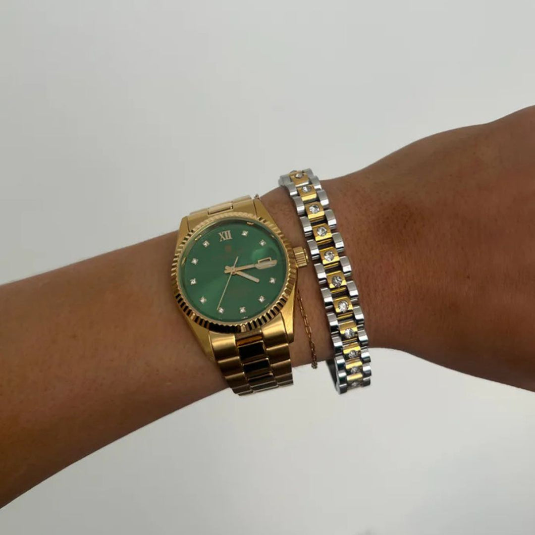 Chansutt Pearl Diamond Two Tone Band Bracelet