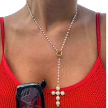 Load image into Gallery viewer, Chansutt Pearl Lariat Pearl Cross Necklace
