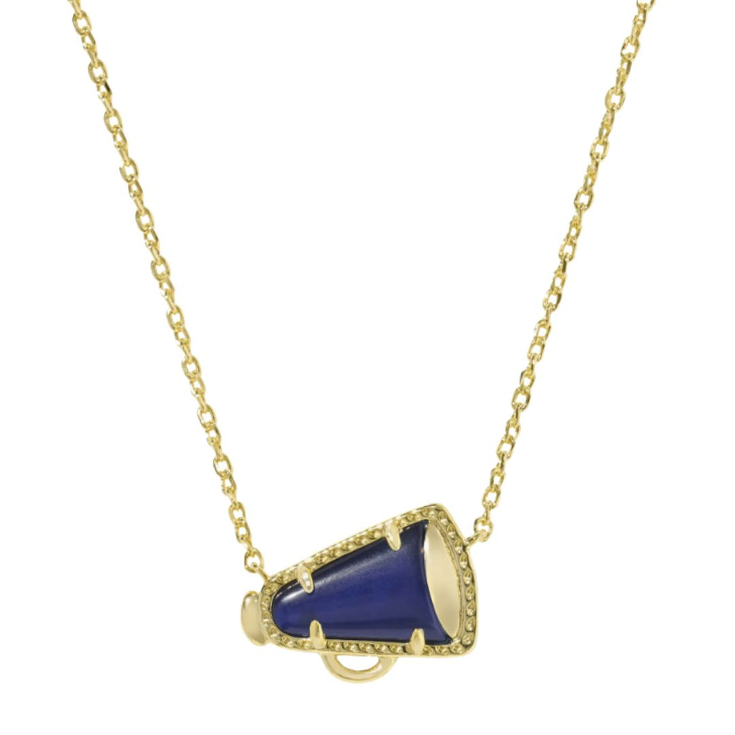 Cheer Gold Short Pendant Necklace-Navy Mother of Pearl