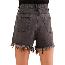 Load image into Gallery viewer, Studded Rhinestone Frayed Black Denim Shorts
