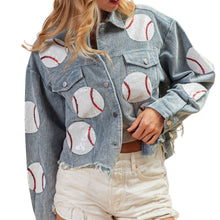 Load image into Gallery viewer, Vintage Washed Corduroy Sequin Baseball Jacket
