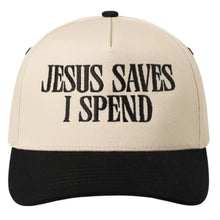 Load image into Gallery viewer, Jesus Saves I Spend Embroidered Trucker Hat
