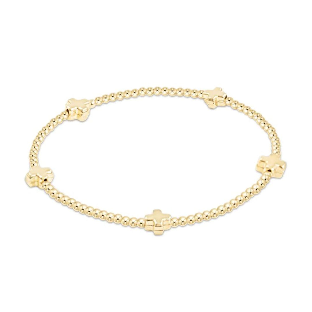 egirl Signature Cross Small Gold Pattern 2mm Bead Bracelet - Gold