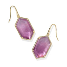 Load image into Gallery viewer, Hallie Drop Earings Gold Purple Watercolor Illusion
