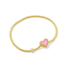 Load image into Gallery viewer, Ari Heart Gold Stretch Bracelet in Pink Iridescent Glitter Glass
