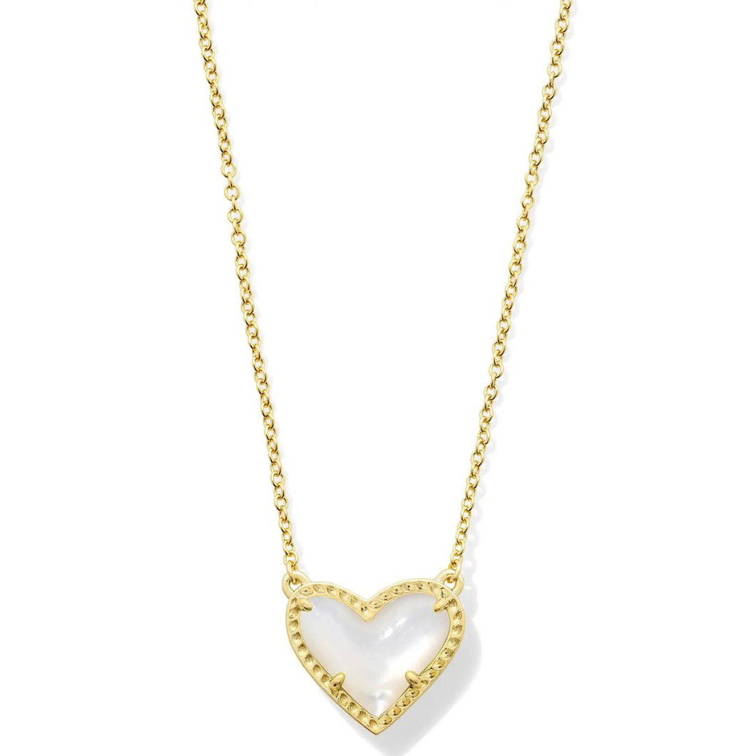 Ari Heart Gold Pendant Necklace in Ivory Mother of Pearl