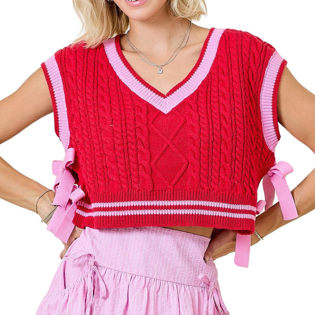 Pink & Red Sweater Vest with Side Bows