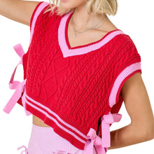 Load image into Gallery viewer, Pink &amp; Red Sweater Vest with Side Bows
