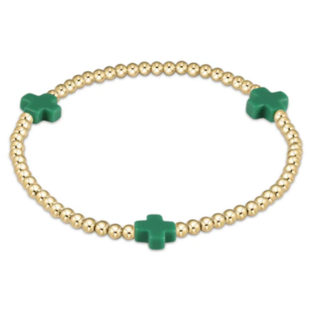 enewton EGIRL Signature Cross Gold Pattern 3mm Bead Bracelet-Emerald