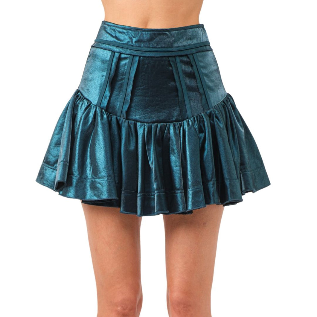 Teal Metallic Mini Skirt