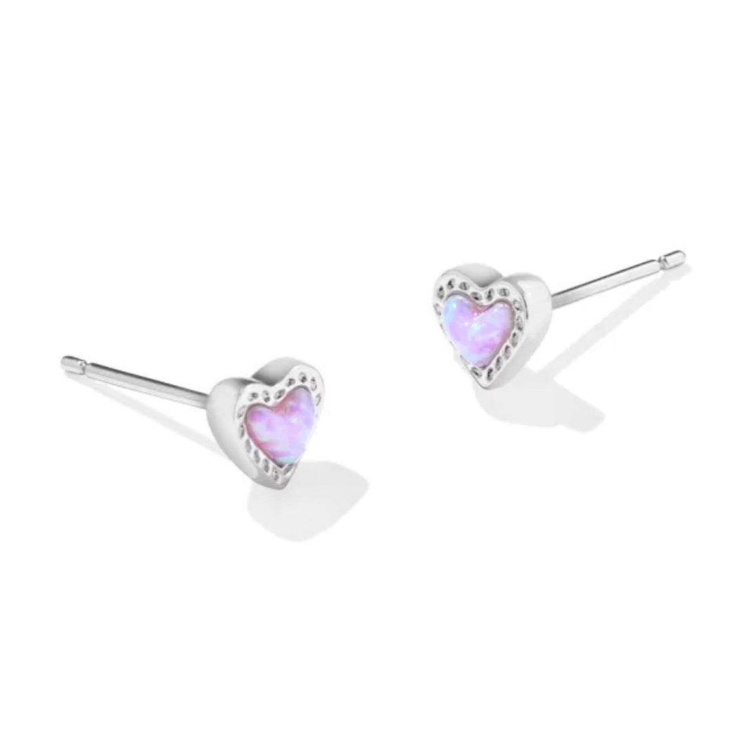 Mini Ari Heart Silver Stud Earrings in Bubblegum Pink