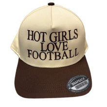 Load image into Gallery viewer, Brown Embroidered Hot Girls Love Football Trucker Hat
