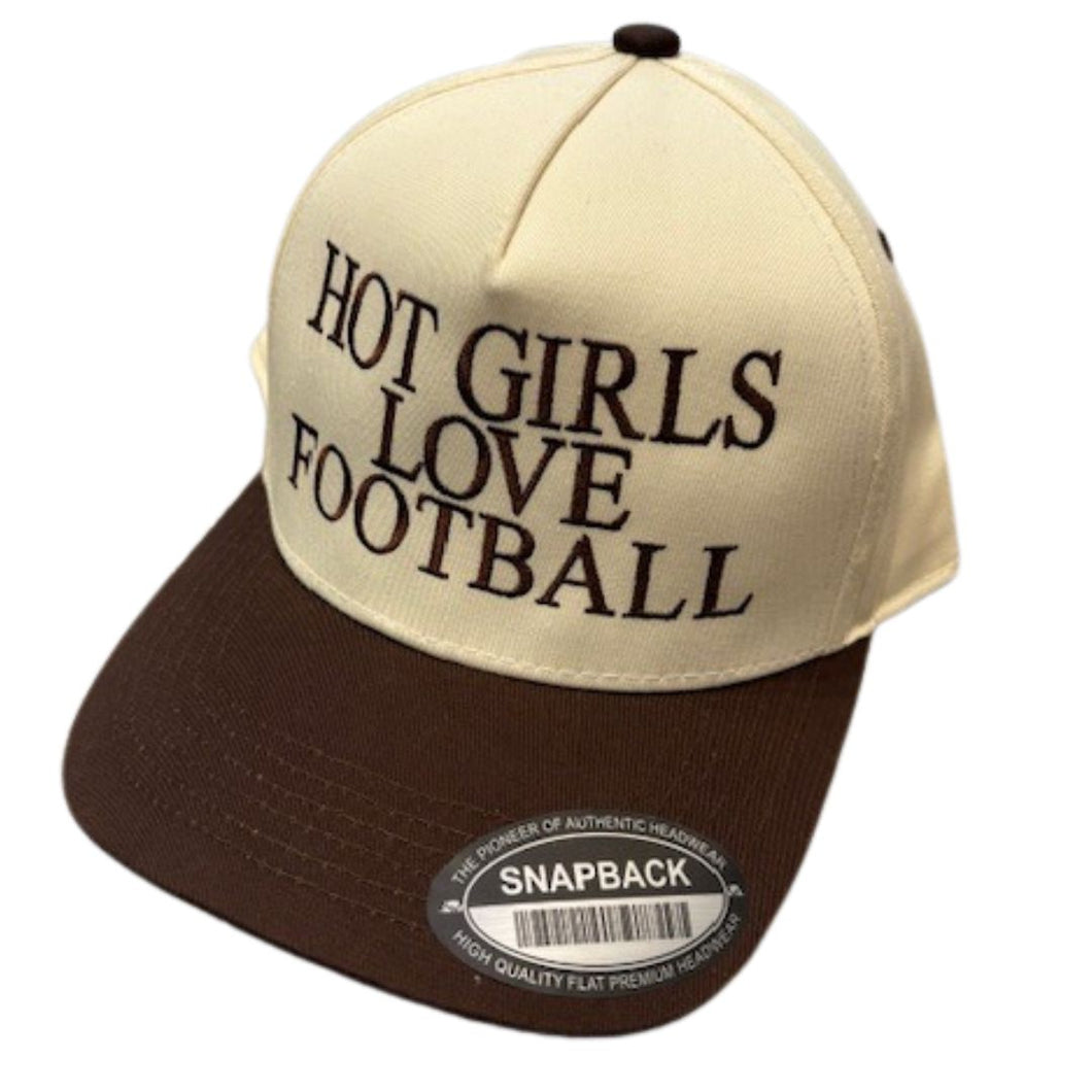 Brown Embroidered Hot Girls Love Football Trucker Hat