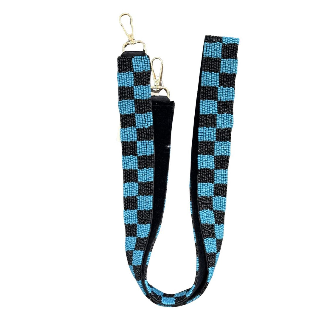 Beaded Checkered Strap Teal/Black