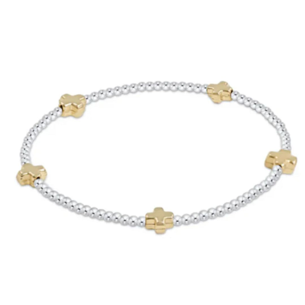 enewton Signature Cross Small Sterling Mixed Metal Pattern 2mm Bead Bracele