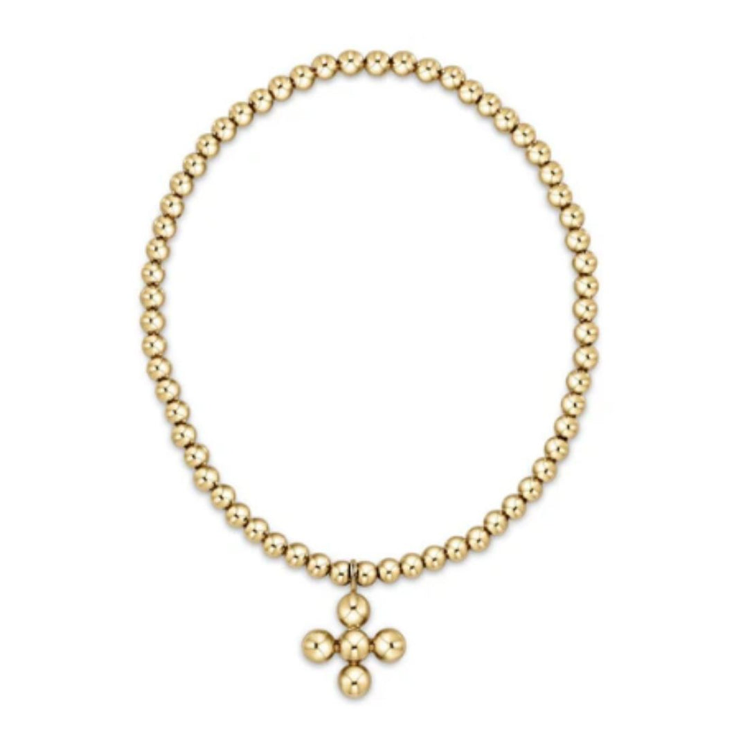 enewton Classic Gold 3mm Bead Bracelet-Classic Beaded Signature Cross Gold Charm