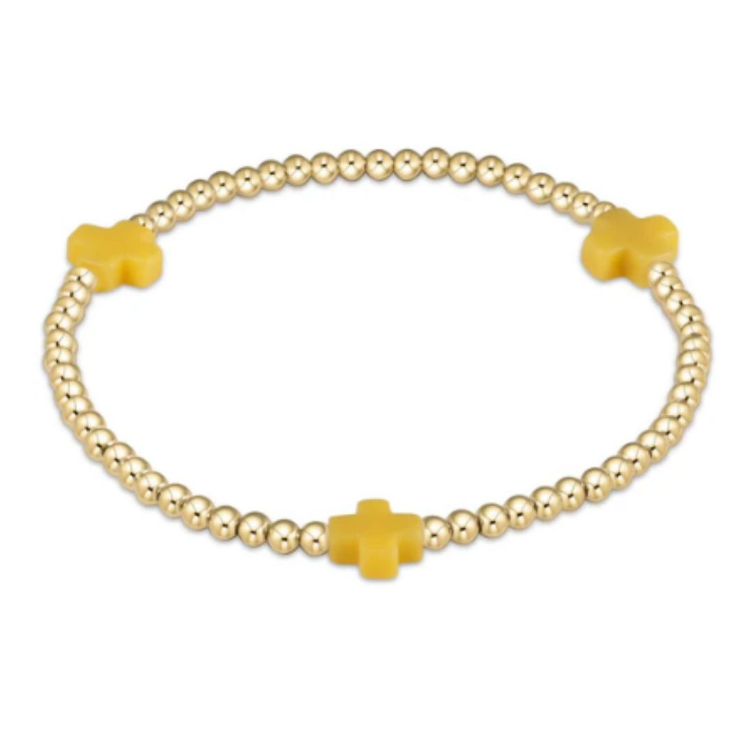 enewton Signature Cross Gold Pattern 3mm Bead Bracelet-Canary