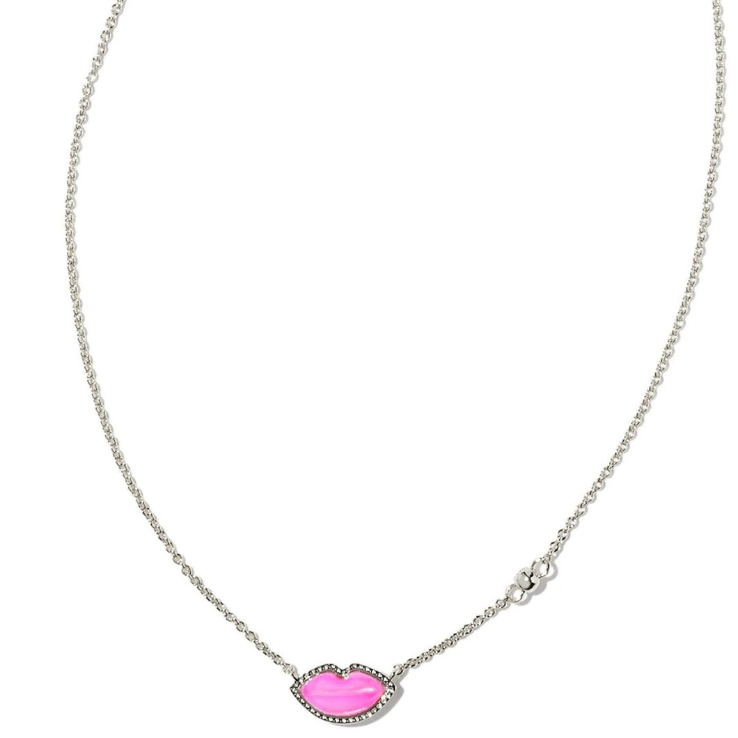 Lips Silver Pendant Necklace in Hot Pink Mother of Pearl