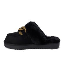 Load image into Gallery viewer, Matisse Taos Fuzzy Black Slipper Shoe Gold Chain
