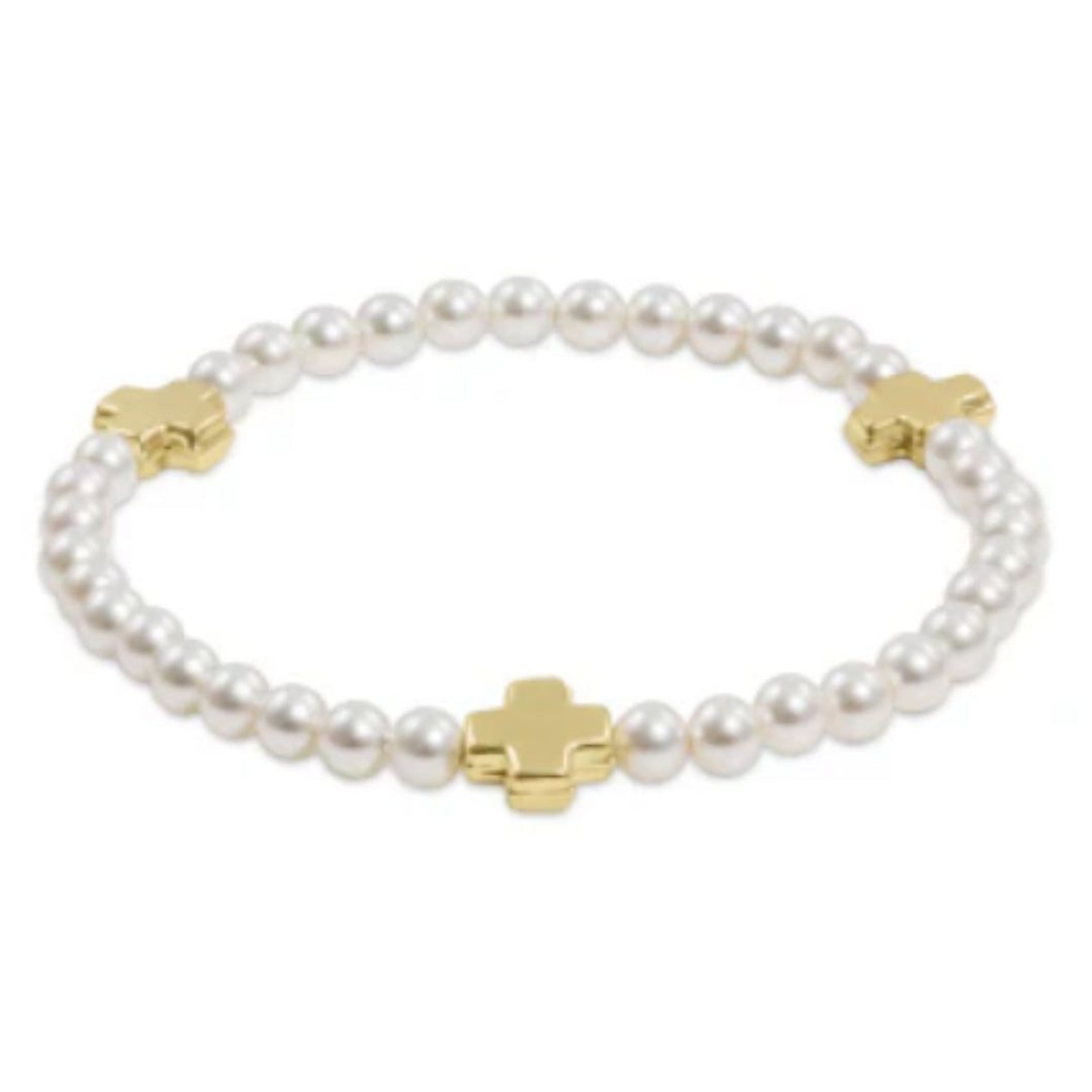 enewton Signature Cross Pearl Pattern 4mm Bead Bracelet