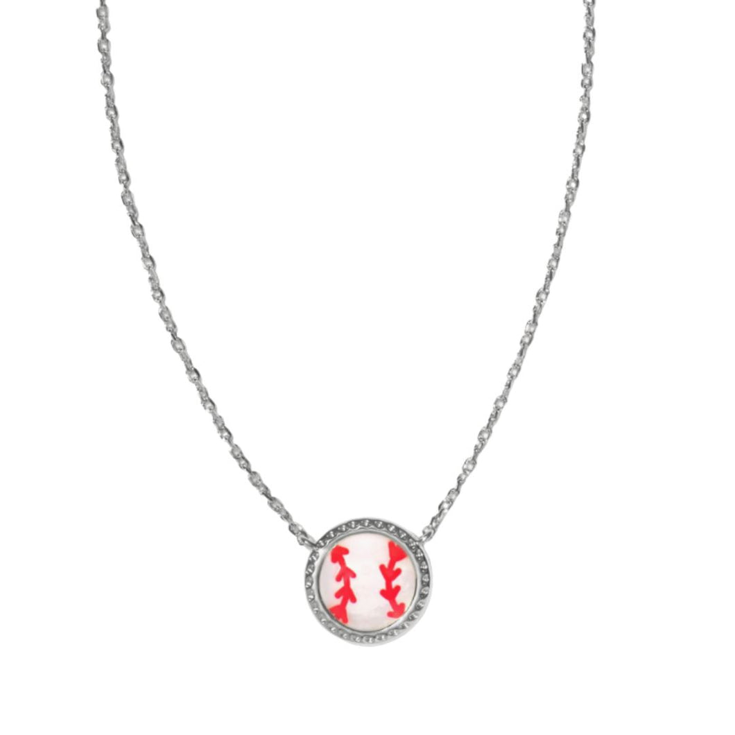 Baseball Silver Short Pendant Necklace-Mother of Pearl