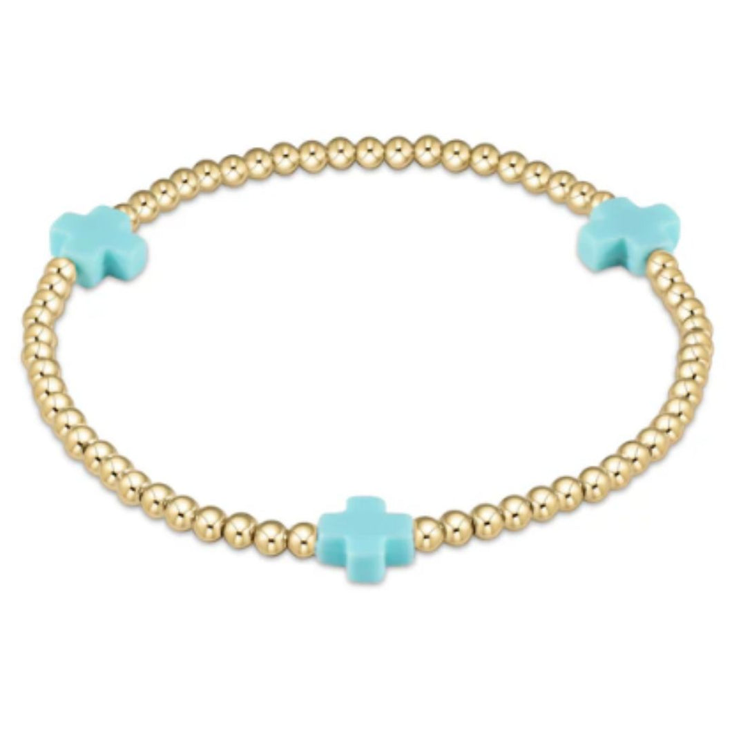 enewton Signature Cross Gold Pattern 3mm Bead Bracelet-Turquoise