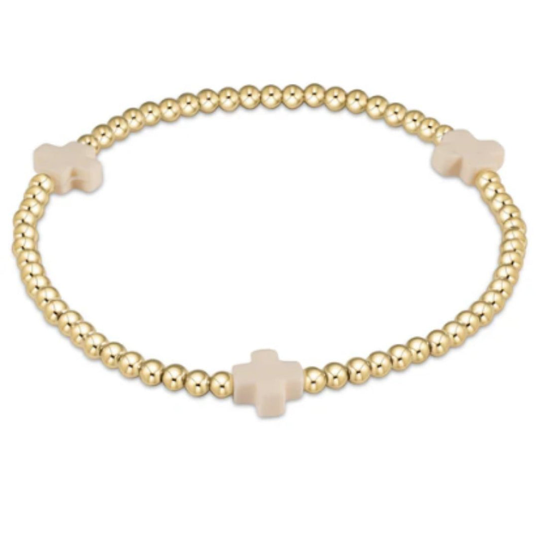 enewton Signature Cross Gold Pattern 3mm Bead Bracelet-Off White
