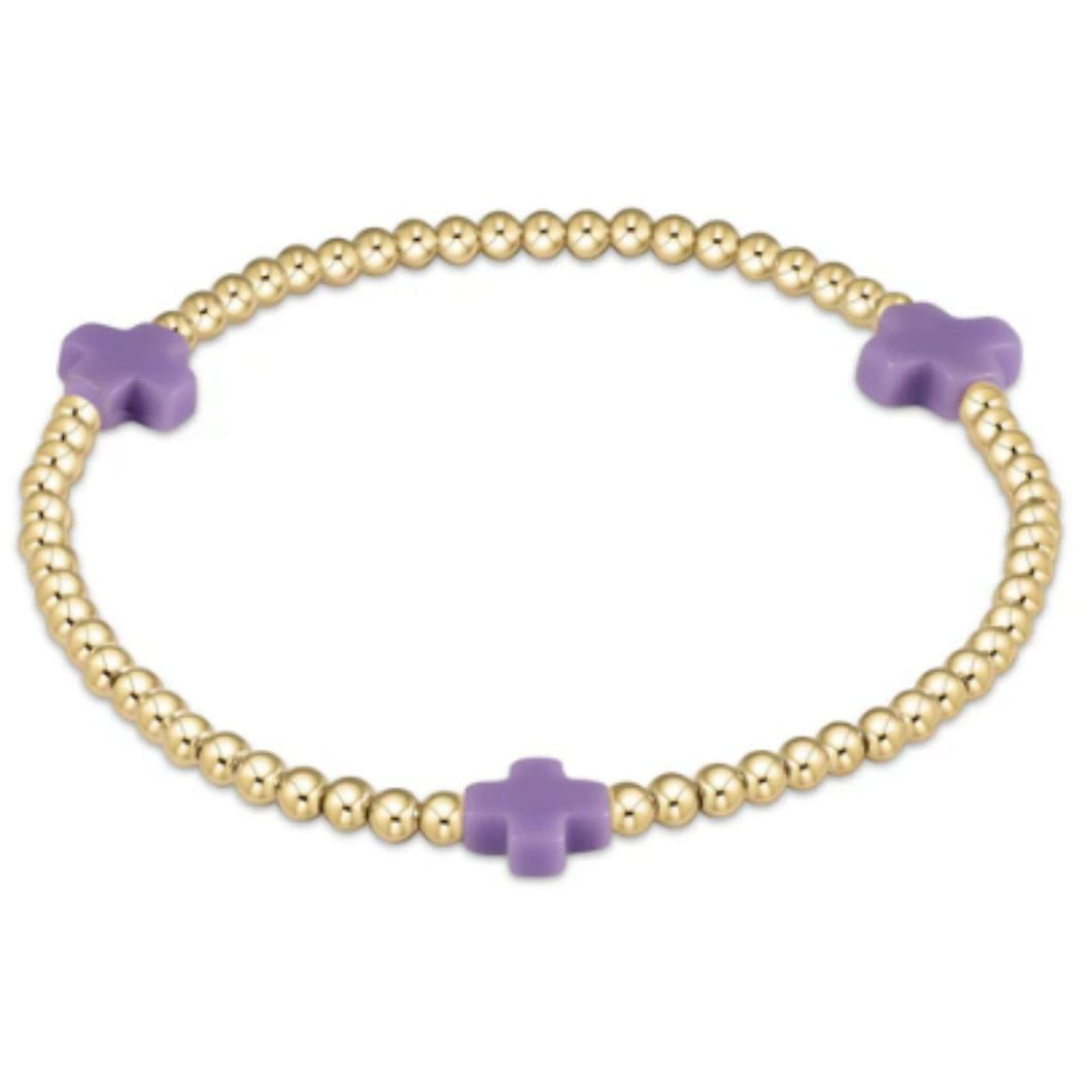 enewton Signature Cross Gold Pattern 3mm Bead Bracelet-Purple