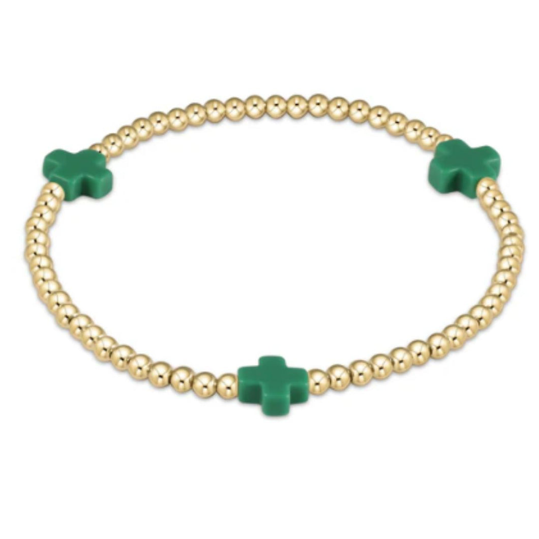 enewton Signature Cross Gold Pattern 3mm Bead Bracelet-Emerald