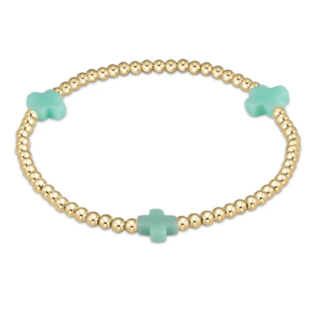 enewton Signature Cross Gold Pattern 3mm Bead Bracelet-Mint