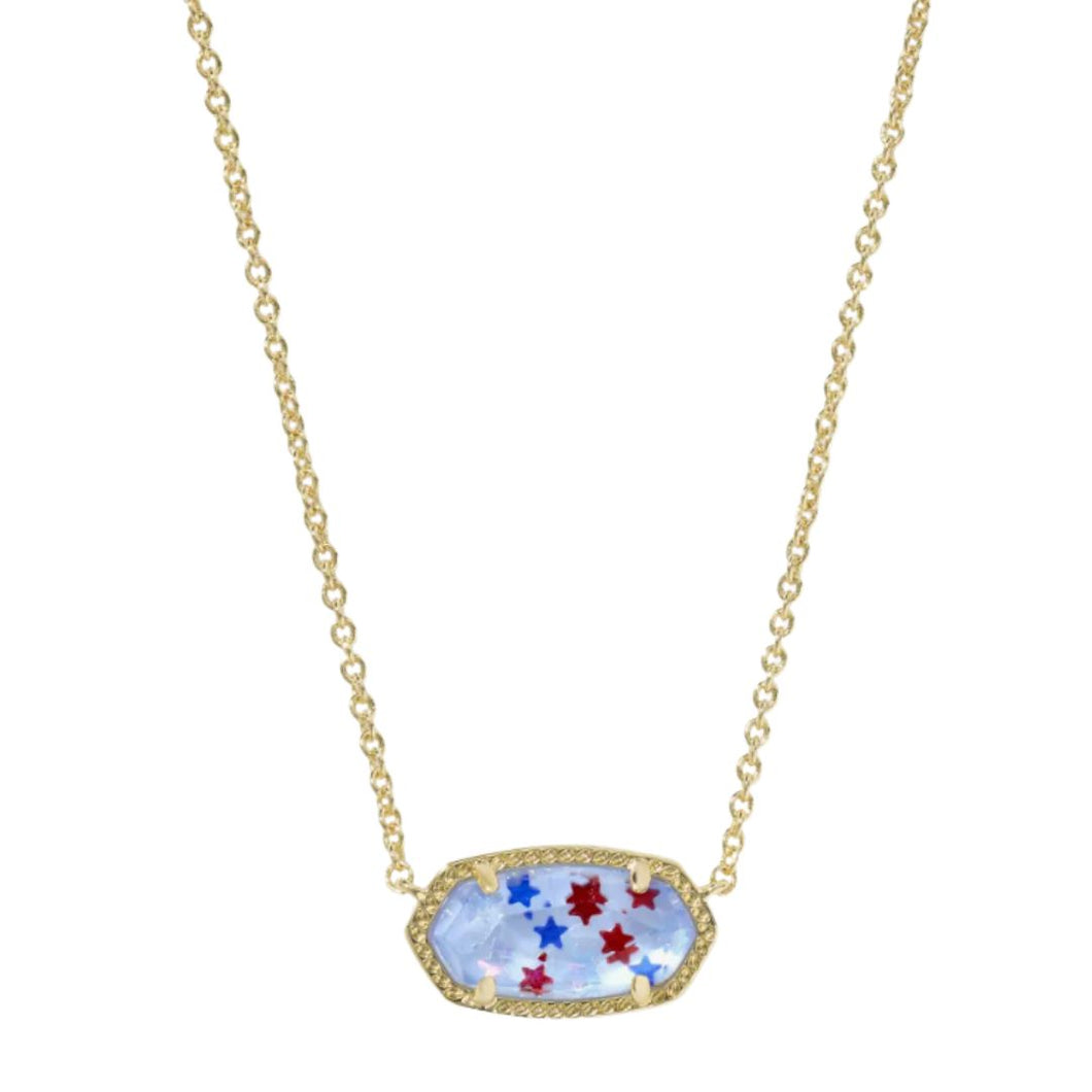 Elisa Gold Short Pendant Necklace Red, White, & Blue