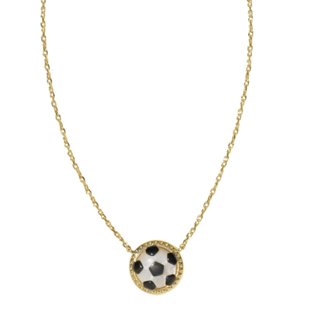 Soccer Gold Short Pendant Necklace-Mother of Pearl